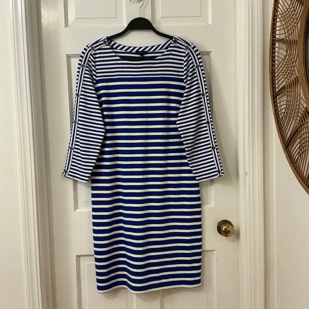 Talbots Cotton Striped Dress M Nautical French Girl Preppy Sailor